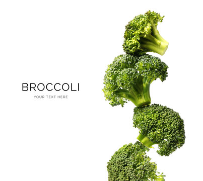 Creative layout made of green broccoli on the white background. Flat lay. Food concept. Macro concept. 