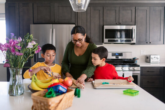 Family  making christmas cookies at home