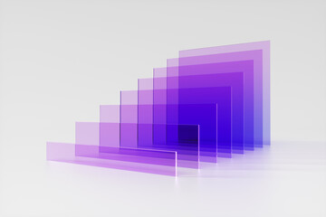 3D Render of translucent purple glass on white background.