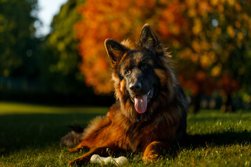 Autumn portrait of young German Shepard