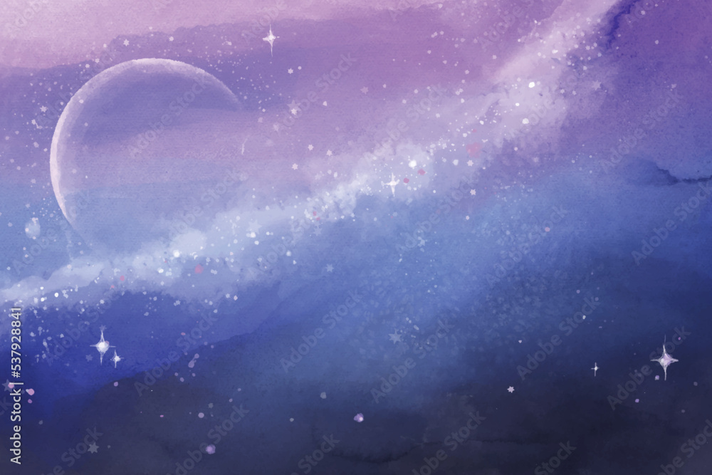 Wall mural hand painted watercolor galaxy wallpaper background vector design illustration