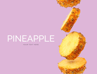 Creative layout made of pineapple on the purple background. Flat lay. Food concept. Macro  concept.