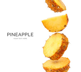 Creative layout made of pineapple on the white background. Flat lay. Food concept. Macro  concept. 