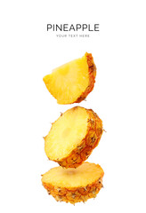 Creative layout made of pineapple on the white background. Flat lay. Food concept. Macro  concept. 