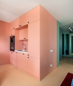 Beautiful and spacious blue pink kitchen