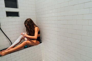 Modern farmhouse master bathroom. 
