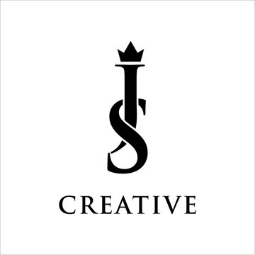 elegant initial js with crown logo vector, Creative Lettering Logo Vector Illustration.