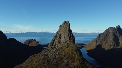 Beautiful view of a mountain landscape with a lake under the clear sky