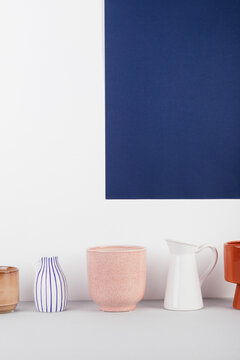 Vases and pots in a row