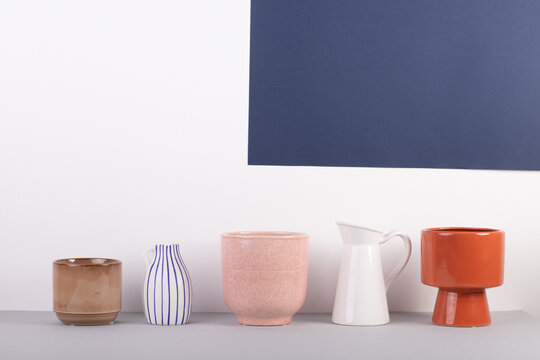 Vases and pots in a row