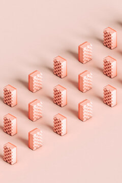 rows of pink sponges