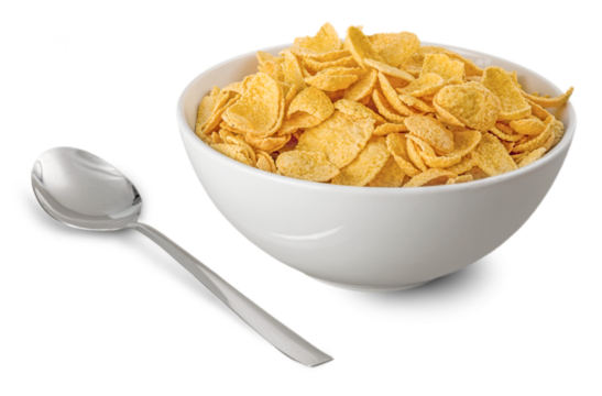 Bowl of cereal with a spoon, breakfast concept
