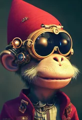 Porträt eines brutalen Affenpiraten. Mittelalterlicher Piratenaffe in einem Vintage-Kostüm vor einem Waldhintergrund. 3D-Rendering. © designprojects