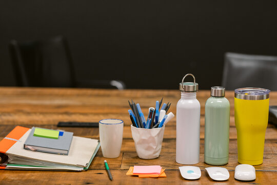 Office supplies on desktop