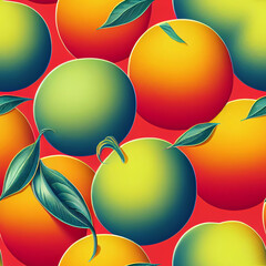 Seamless stylized background with various tropical fruits