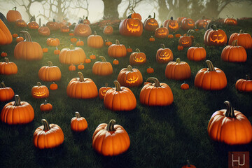 evil pumpkins in the cemetery halloween