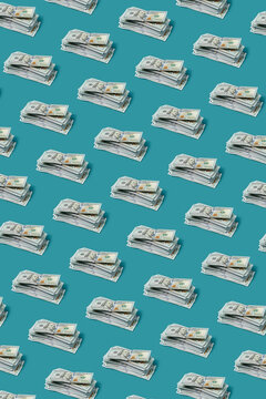 Pattern of repeated dollars on blue background.