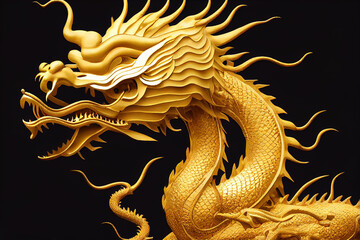 Fototapeta premium Giant golden Chinese dragon on isolate background