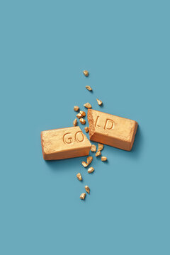 Broken gold ingot and scattered gold nuggets.
