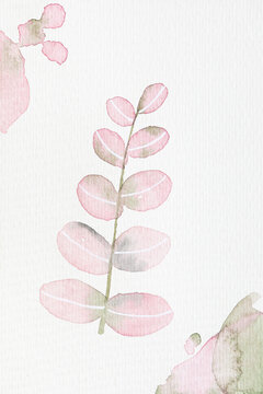 Botanical pink leaf watercolor art 