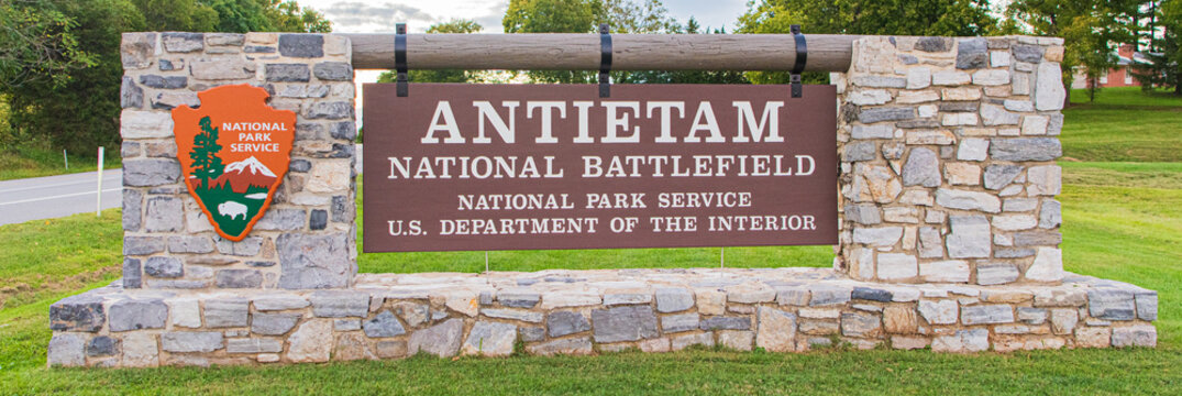 Antietam National Battlefield Sign on September 22, 2022 near Sharpsburg, Maryland