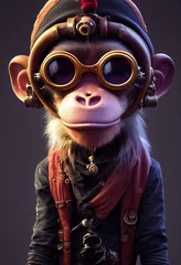 Porträt eines brutalen Affenpiraten. Mittelalterlicher Piratenaffe in einem Vintage-Kostüm vor einem Waldhintergrund. 3D-Rendering. © designprojects