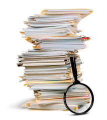 Stack of Documents , Files with Magnifying Glass