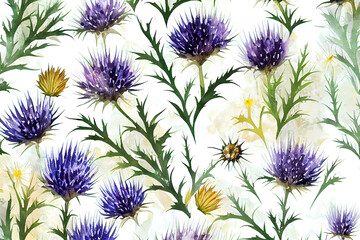 Watercolor autumn bouquet of aster, thistle and anise and leaves. Hand painted meadow flowers isolated on white background. Floral wild illustration for design, print, fabric or background.