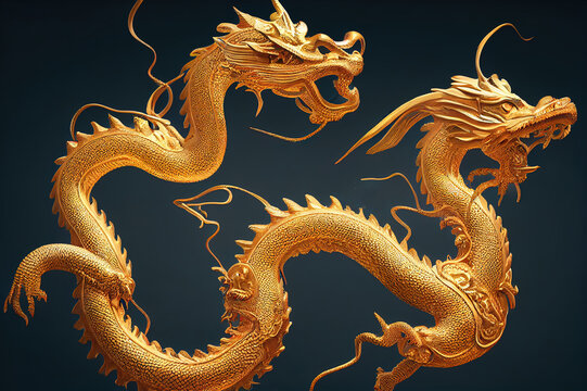 Chinese Golden Dragon 3d Rendering