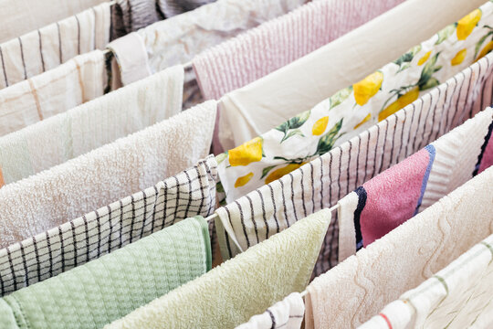 Washed colourful laundry at home