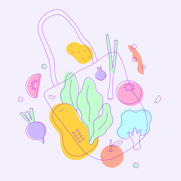 Illustrations of vegetables, green fresh organic ripe veggies