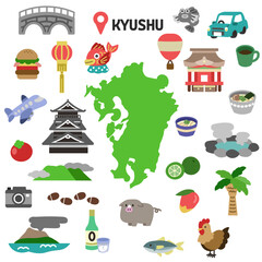 九州の観光セット - obrazy, fototapety, plakaty