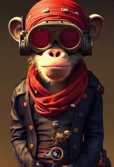 Porträt eines brutalen Affenpiraten. Mittelalterlicher Piratenaffe in einem Vintage-Kostüm vor einem Waldhintergrund. 3D-Rendering. © designprojects