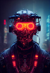 Portrait of a Cyberpunk Cybernetic Futurist Japanese Samurai