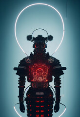 Portrait of a Cyberpunk Cybernetic Futurist Japanese Samurai, AI Generative