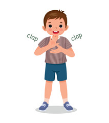 Cute little boy clapping his hands  expressing positive emotion of happiness, enjoyment, appreciation and congratulation gesture