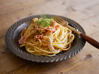焼ききのこマリネのパスタ