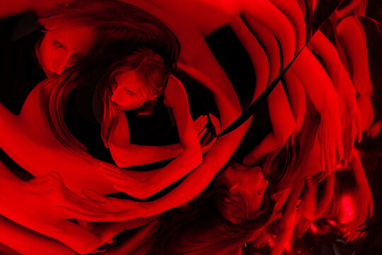 Distorted portrait in red.