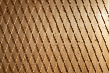 Closeup view at timber wall with many geometric parts