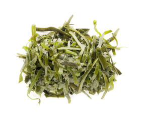 Fresh laminaria (kelp) seaweed isolated on white, top view