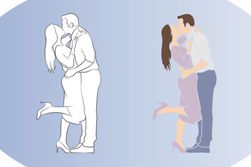 Couple Kissing and Hugging Together. 