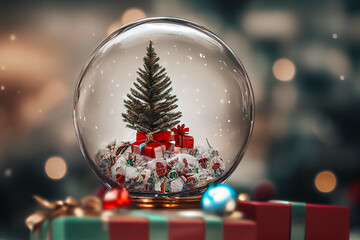 Christmas tree in a snow globe