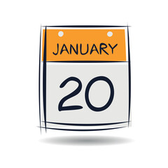 Creative calendar page with single day (20 January), Vector .