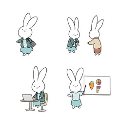 ビジネスウーマン風の白うさぎセット