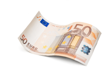 50 Euro banknote on white background