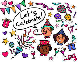 Obraz premium Illustration drawing of a group diversity people celebrate the new years anniversary party together