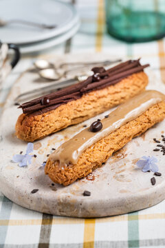 French Pastries filled with choclate and coffee cream