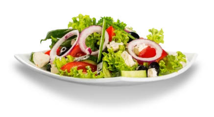 Fotobehang Fresh tasty vegetable salad in bowl on white background © BillionPhotos.com
