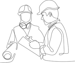 construction manager and engineer working on building site. Vector illustration