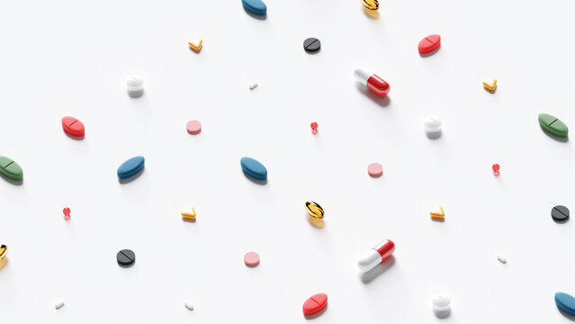 Colorful Pills Against White Background